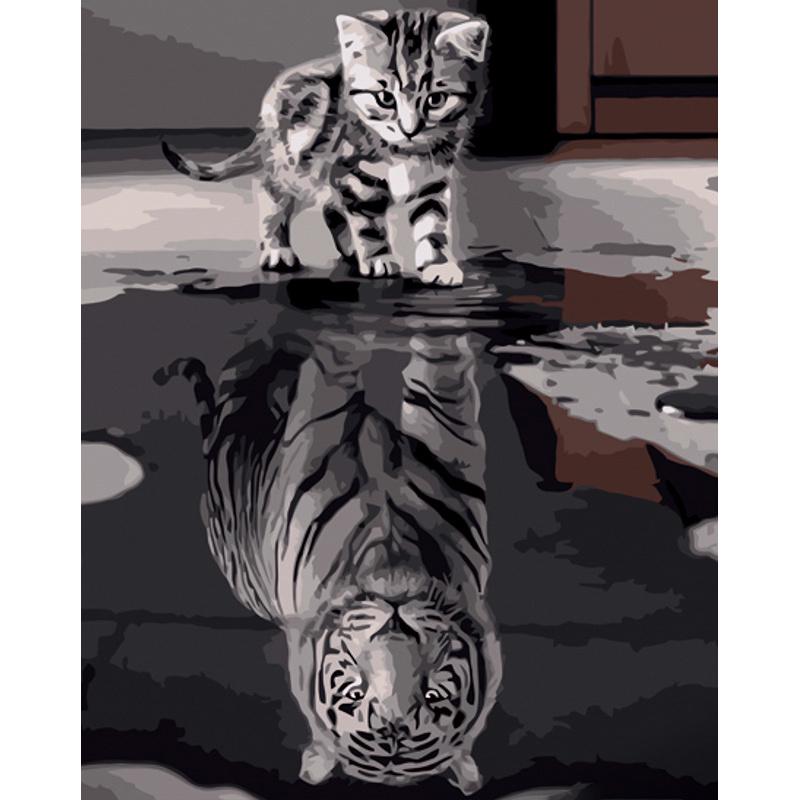 Картина по номерам Strateg Премиум Кот и тигр 40х50 см (GS1130)