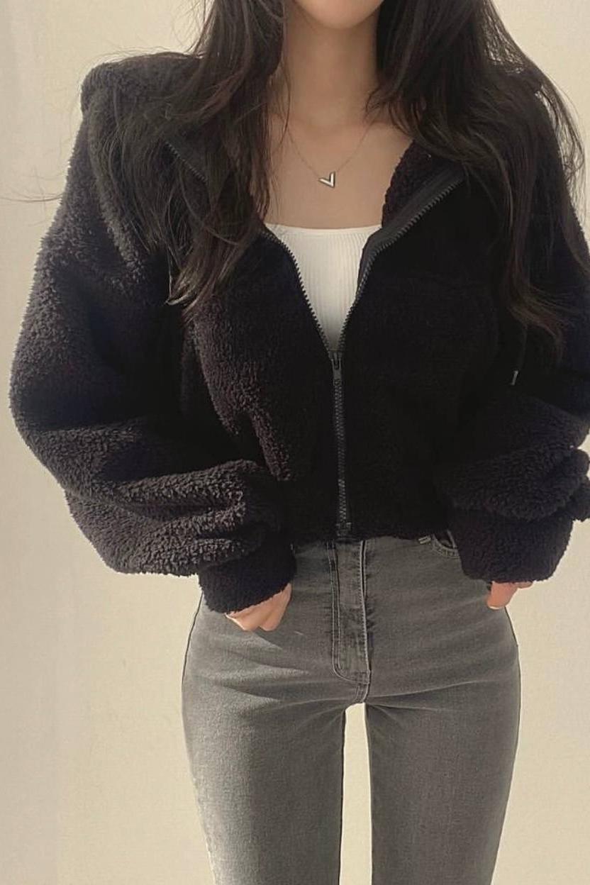 Худи женское тедди S-L-XL Черный (190297)