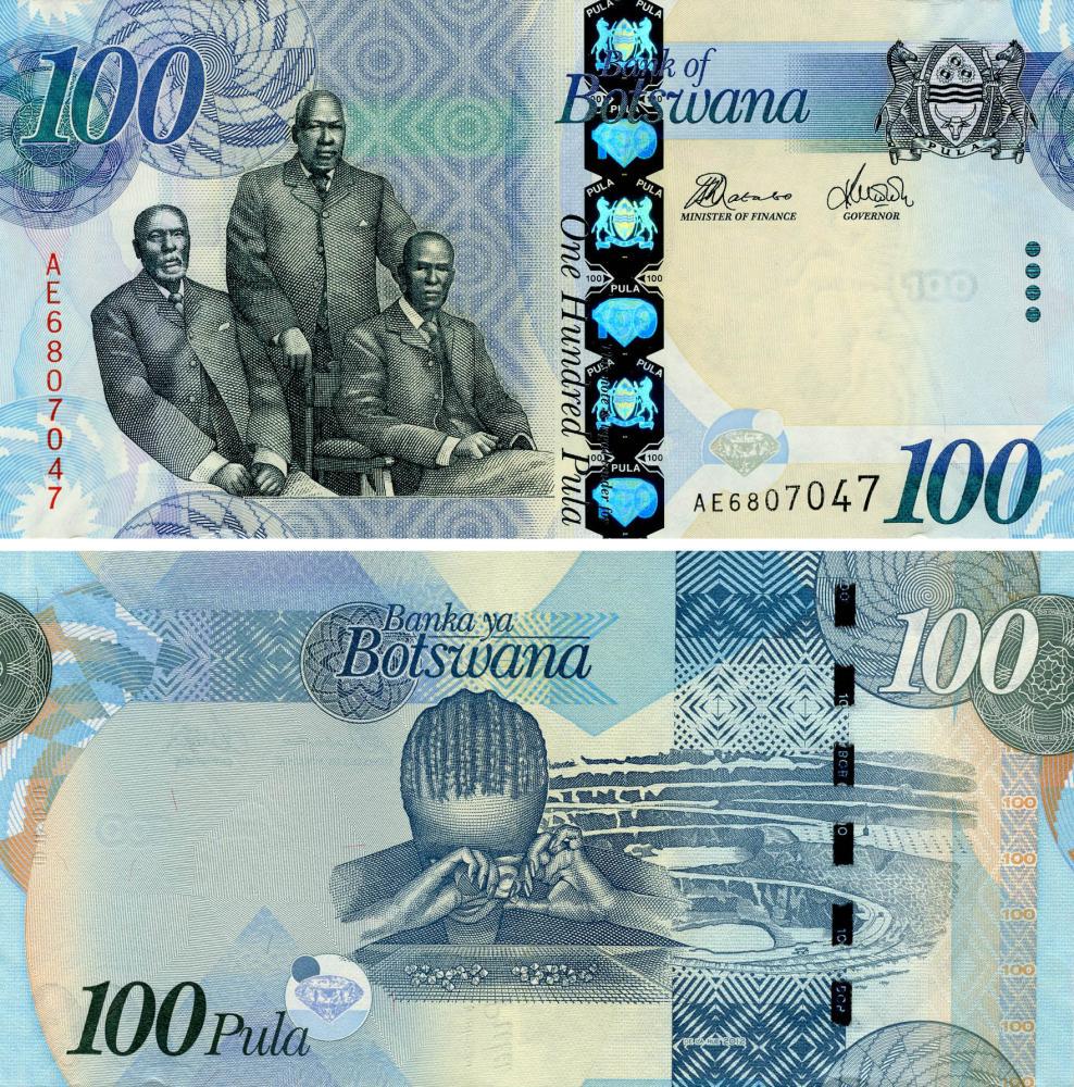 Коллекционная банкнота Ботсвана 100 пула 2010 UNC P33b (Б17917)