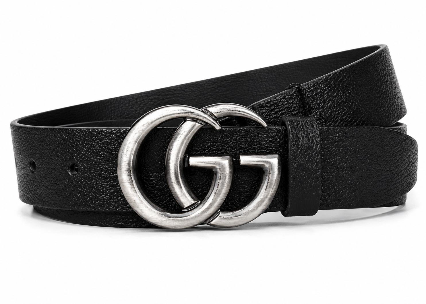 Ремінь жіночий шкіряний в стилі Gucci пряжка хром 115 см Чорний (37360034)