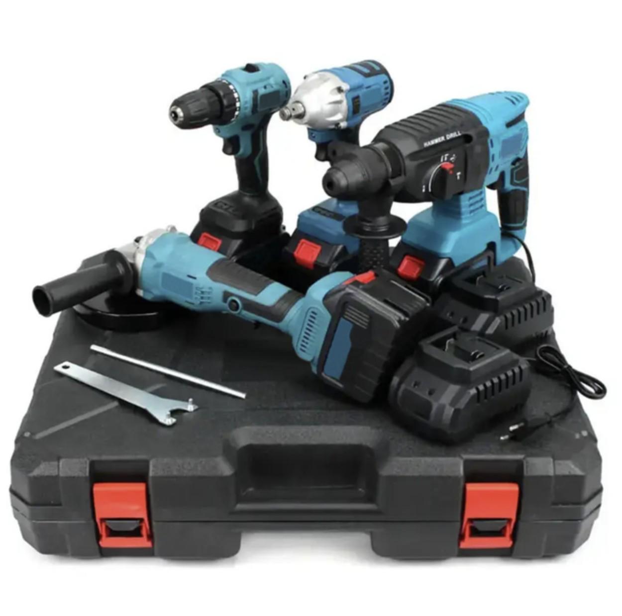 Набір інструментів Makita Шурупокрут DDF484/Болгарка DGA504/Перфоратор DHR202/Гайковерт DTW301 2АКБ 4в1 Набір інструментів Makita Шурупокрут DDF484/Болгарка DGA504/Перфоратор DHR202/Гайковерт DTW301 2АКБ 4в1