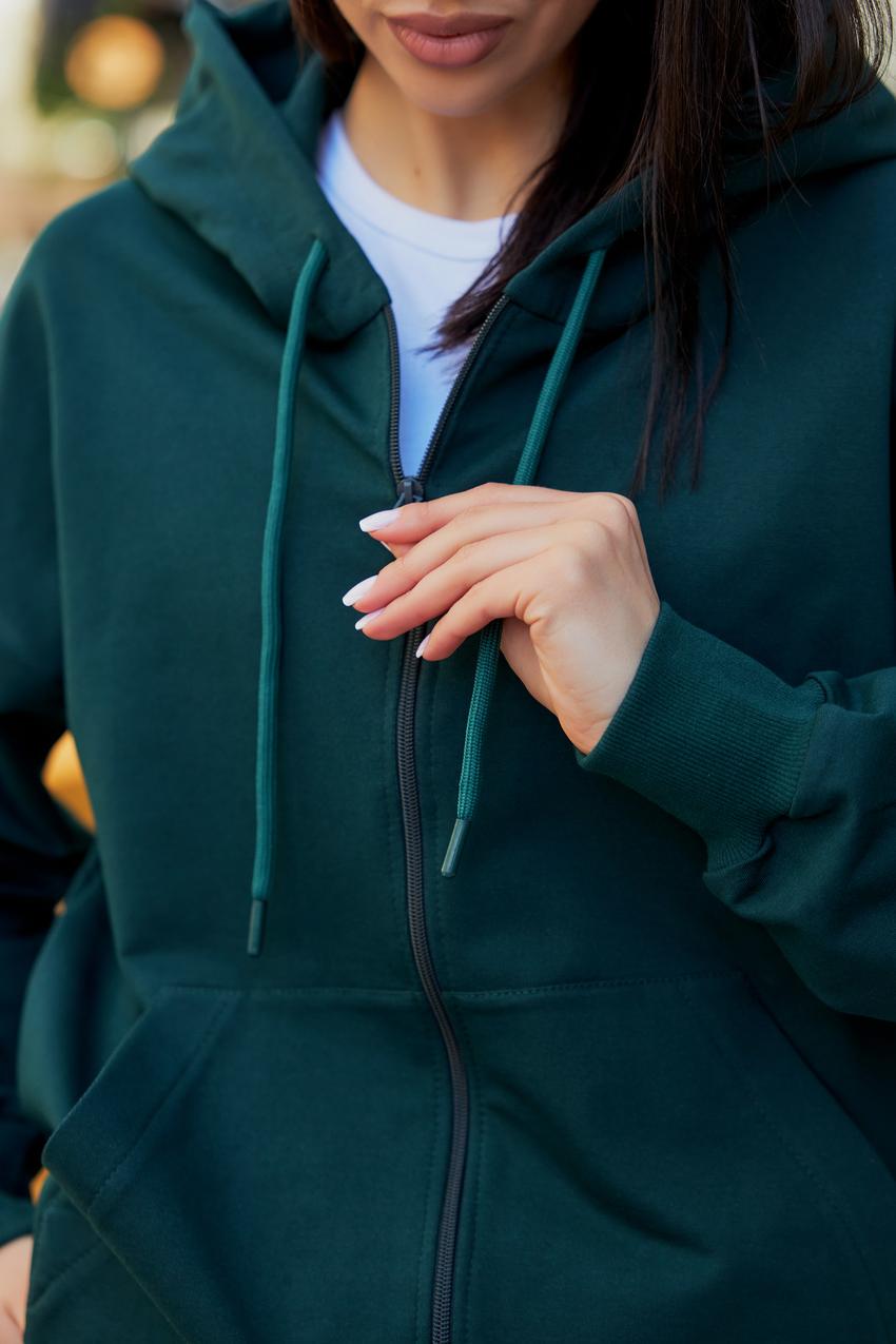 Костюм спортивный женский М136.2 худи на замке/джогеры XXL Зеленый (827-1-64) - фото 2 Костюм спортивный женский М136.2 худи на замке/джогеры XXL Зеленый (827-1-64) - фото 2