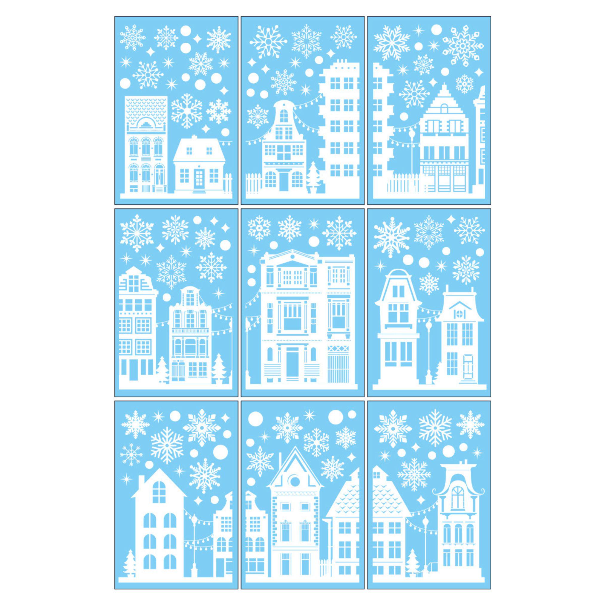 Наклейки на стекло Новогодние домики и снежинки 9 л. (29784669)