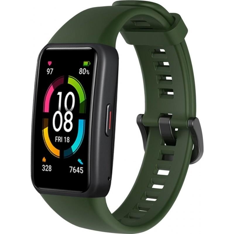 Ремінець для фітнес-браслетів Huawei Honor Band 6 силіконовий Темно-зелений - фото 2