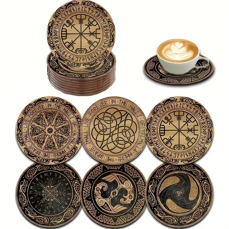 Набор деревянных подставок под чашки Рунический принт 6 шт. - фото 4 Набор деревянных подставок под чашки Рунический принт 6 шт. - фото 4