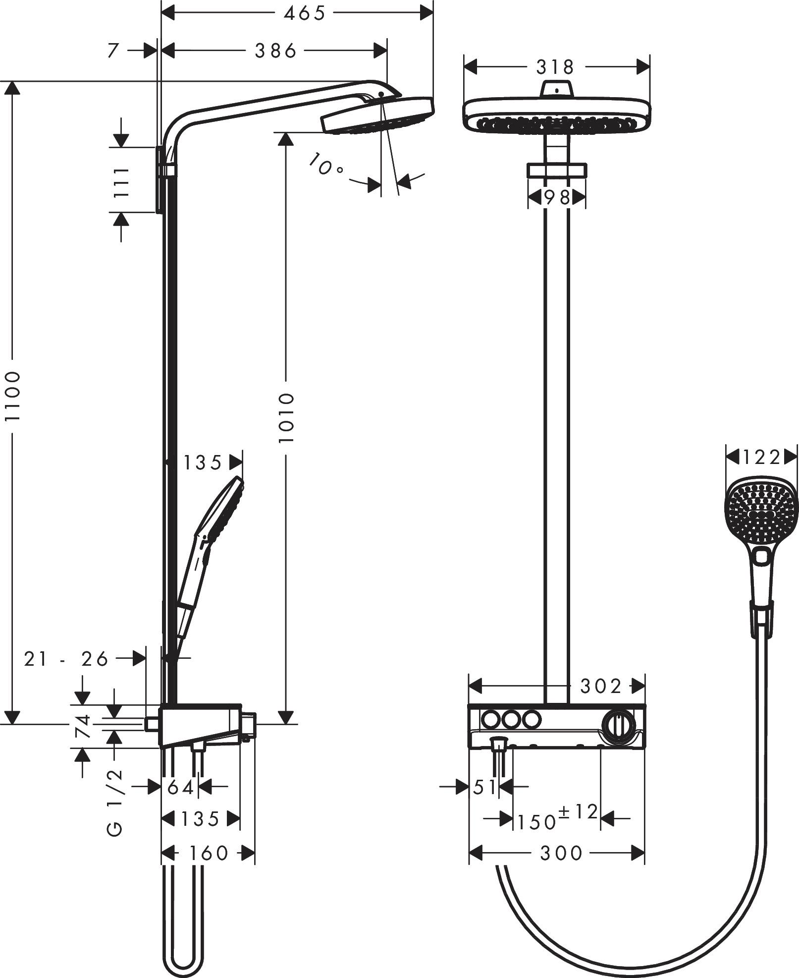 Душова система з термостатом Hansgrohe Raindance Select E 27127000 Хром (115835) - фото 2