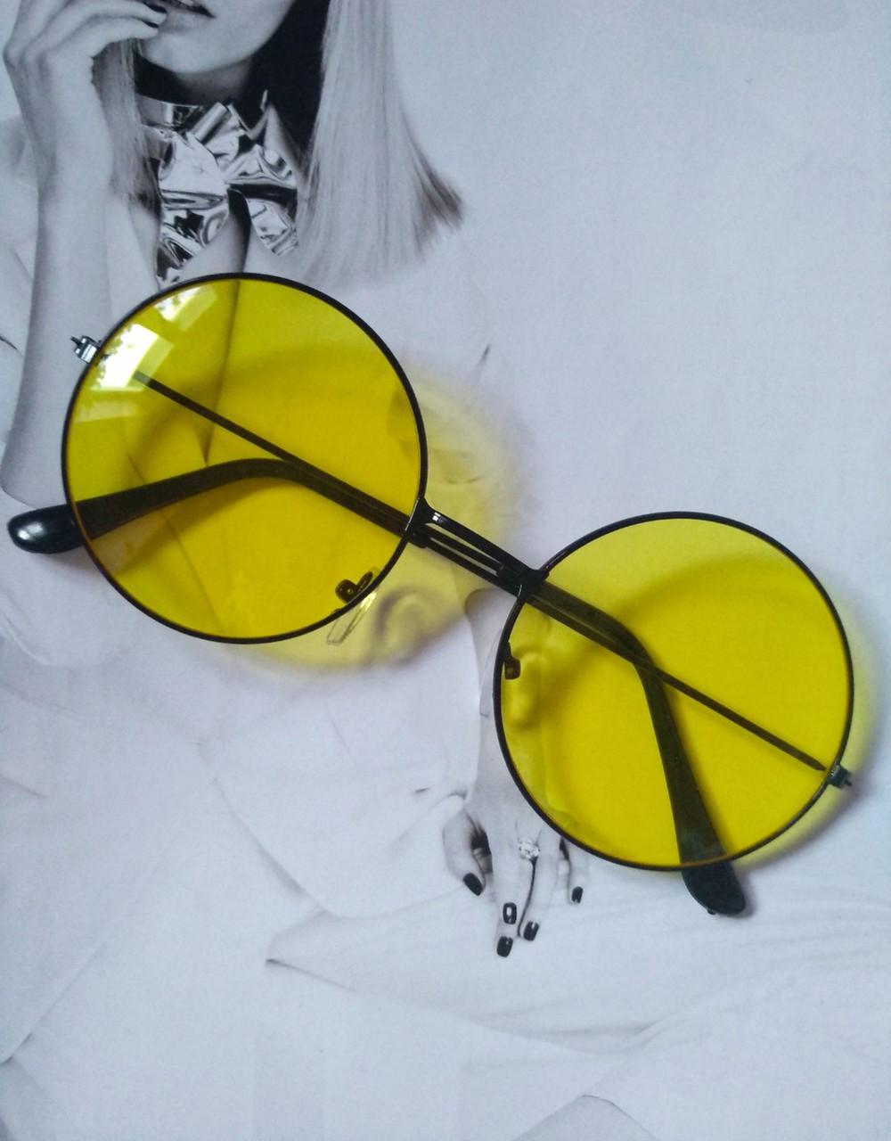 Очки круглые тишейды с цветной линзой Желтый с черным