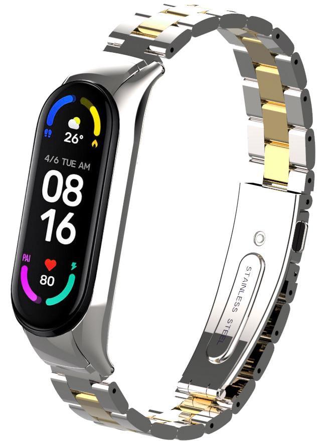Браслет металлический Line для Mi Band 6 Silver/Gold (28132)
