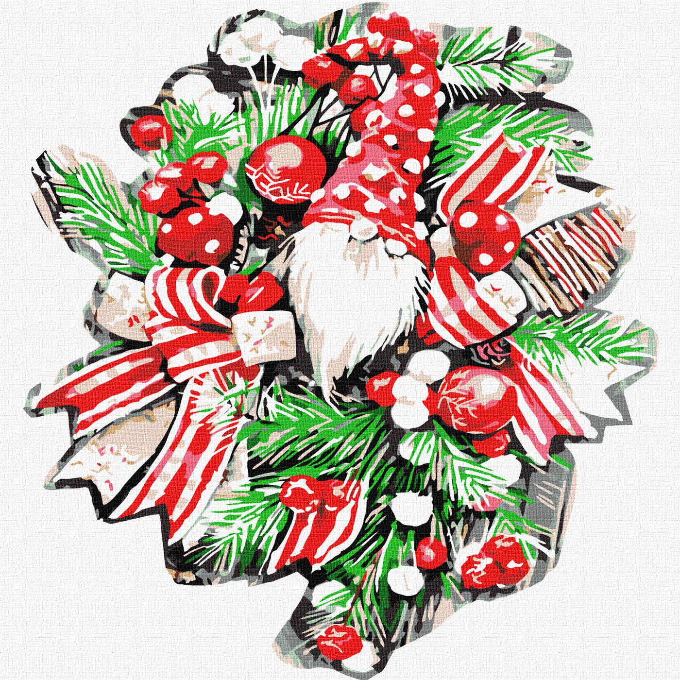 Картина по номерам Идейка Рождественский венок 30x30 см (KHO5071)