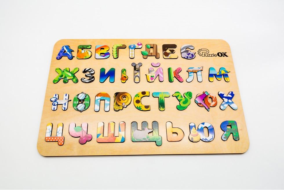 Сортер-пазл дерев'яний дитячий розвиваючий PuzzleOK Азбука з малюнками 33 літери Сортер-пазл дерев'яний дитячий розвиваючий PuzzleOK Азбука з малюнками 33 літери