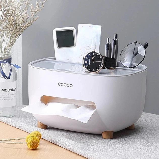 Контейнер для салфеток Tissue box настольный с органайзером для мелочей (ST01102)