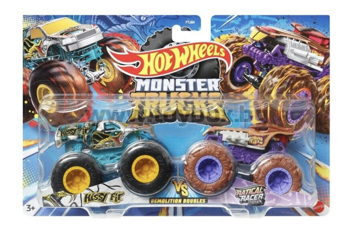 Набор машинок Hot Wheels Monster Trucks Hissy Fit & Ratical Racer Demolition Doubles (50RJTSHKF)
