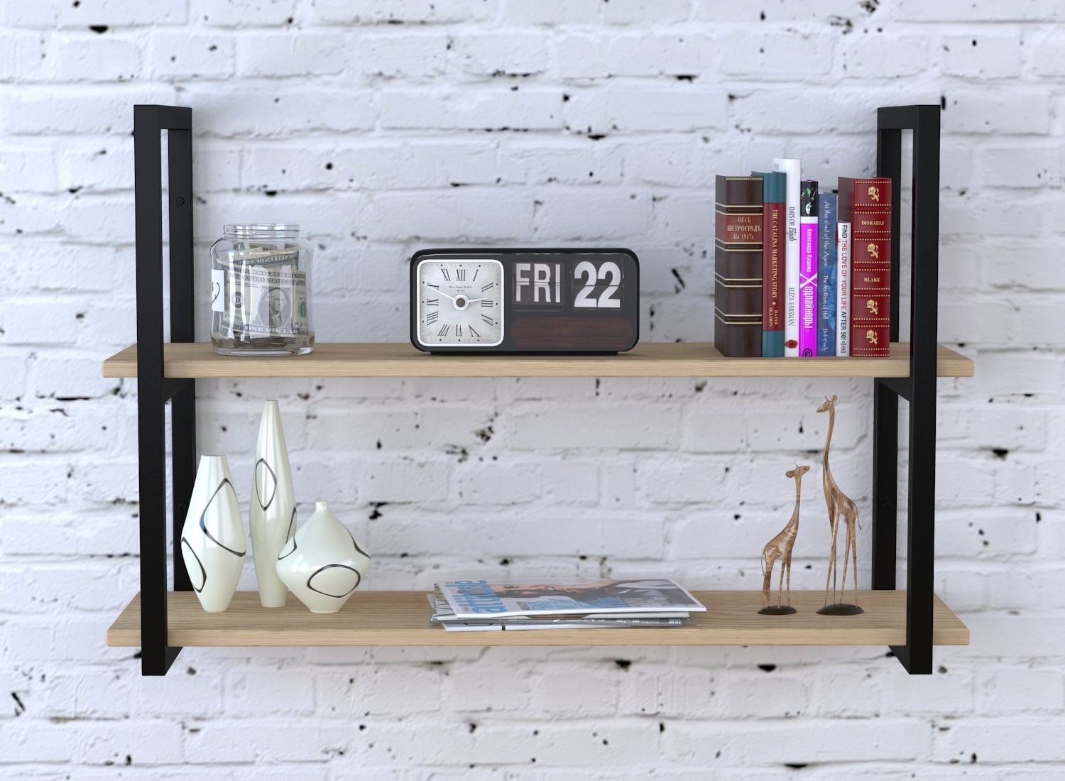 Полиця настінна PL-2 дуб борас світлий 112 см Чорний