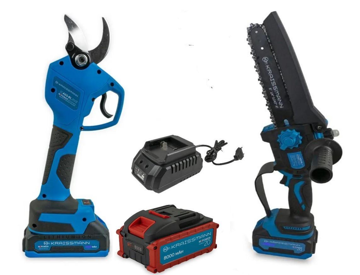 Набор инструмента KRAISSMANN цепная мини-пила 2033 AKS-BL 20/секатор 31 AGS-BL 20-2 шина 200 мм/аккумулятор 8 Ач (22825815)