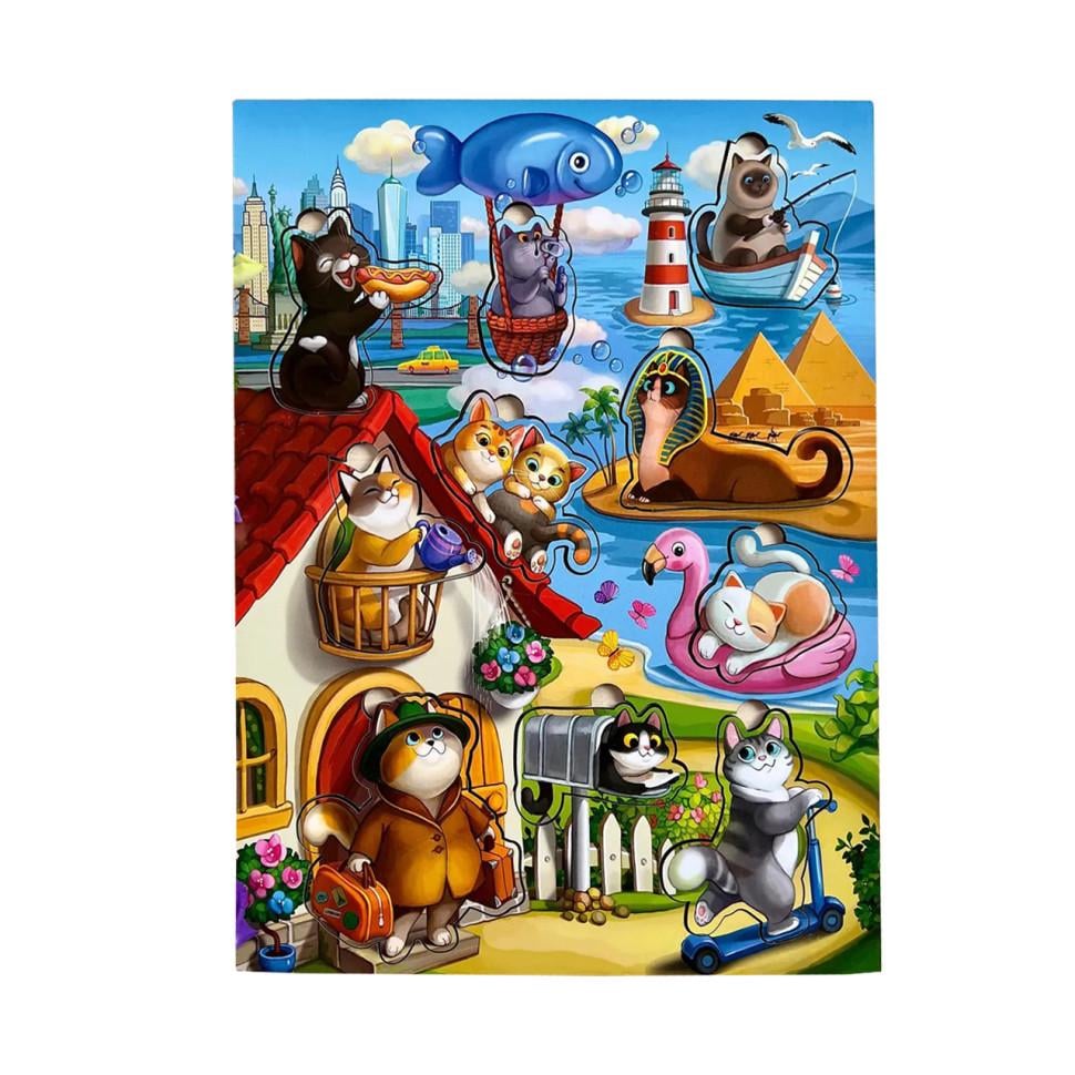 Пазлы деревянные Ubumblebees Вкладыш Кошки с домиком 24х33 см (IP-177-P-49)