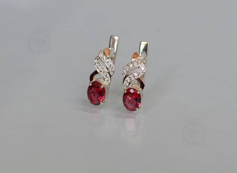 Серебряные серьги Sil с золотыми накладками 117s-10 Красный (Sil-768)