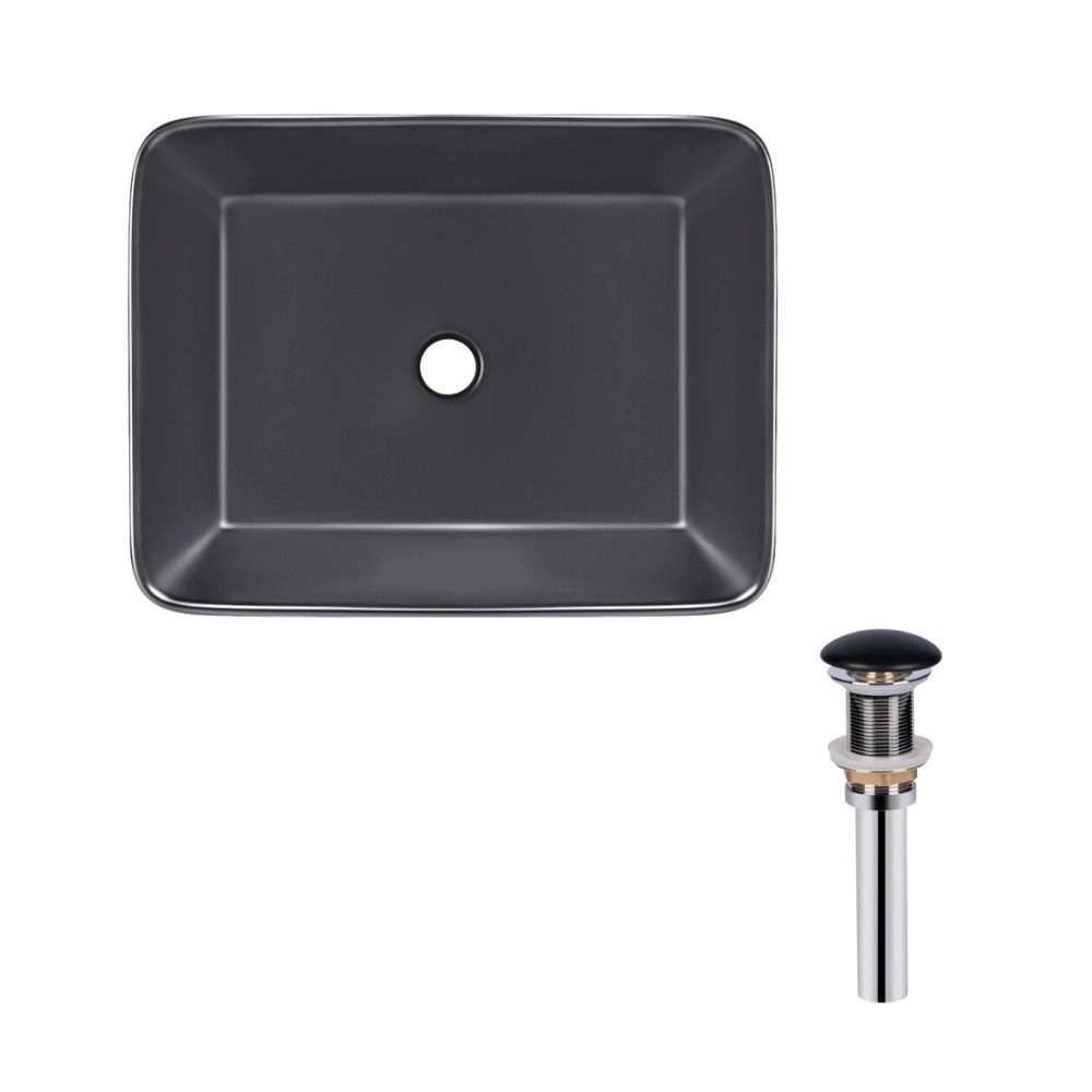 Раковина накладна прамокутна Qtap Tern та донний клапан PU03 475х370х140 мм Matt Black (53424)