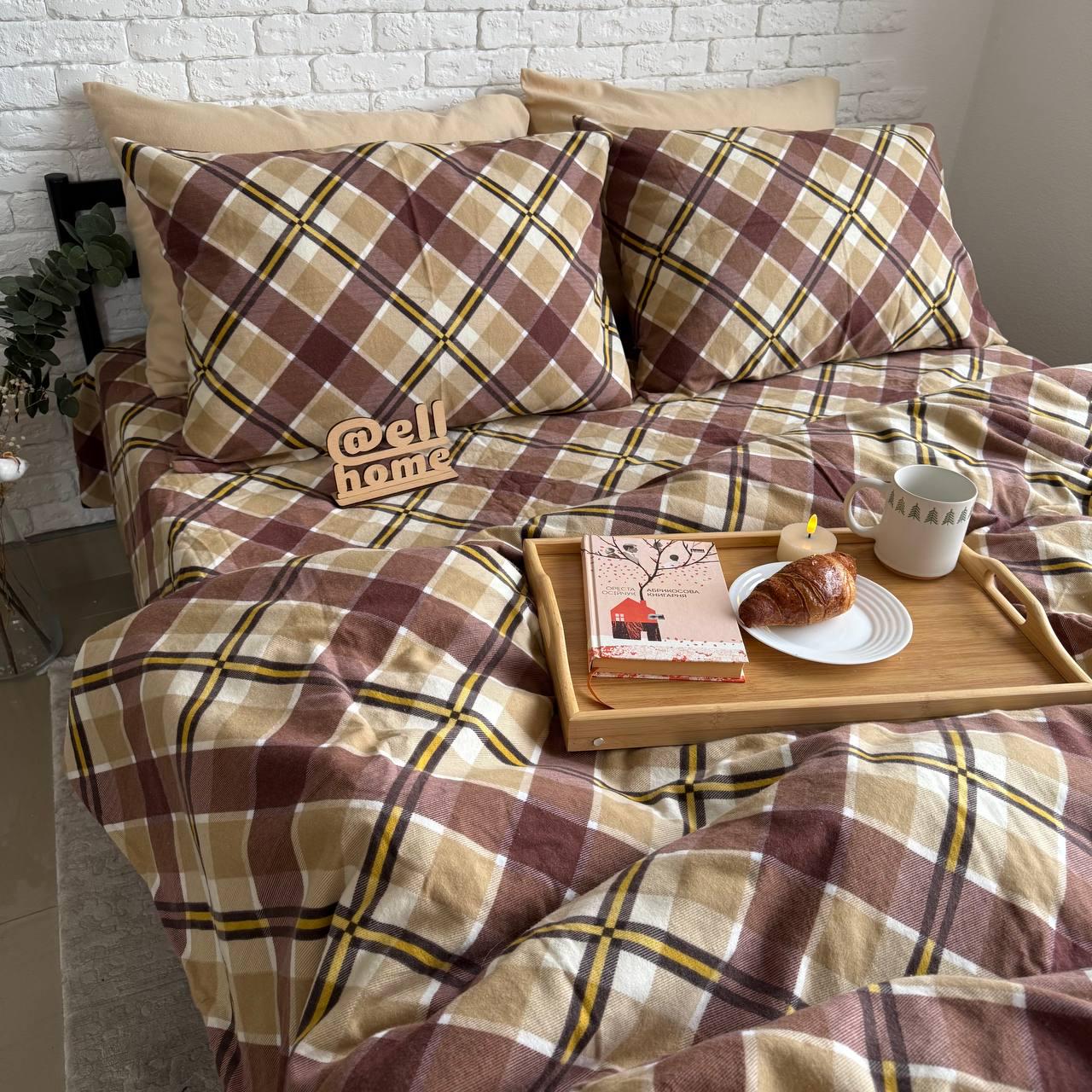 Комплект постільної білизни Ell Home Крафт фланель полуторний наволочки 50x70 см/70x70 см Пастельний (29288885)