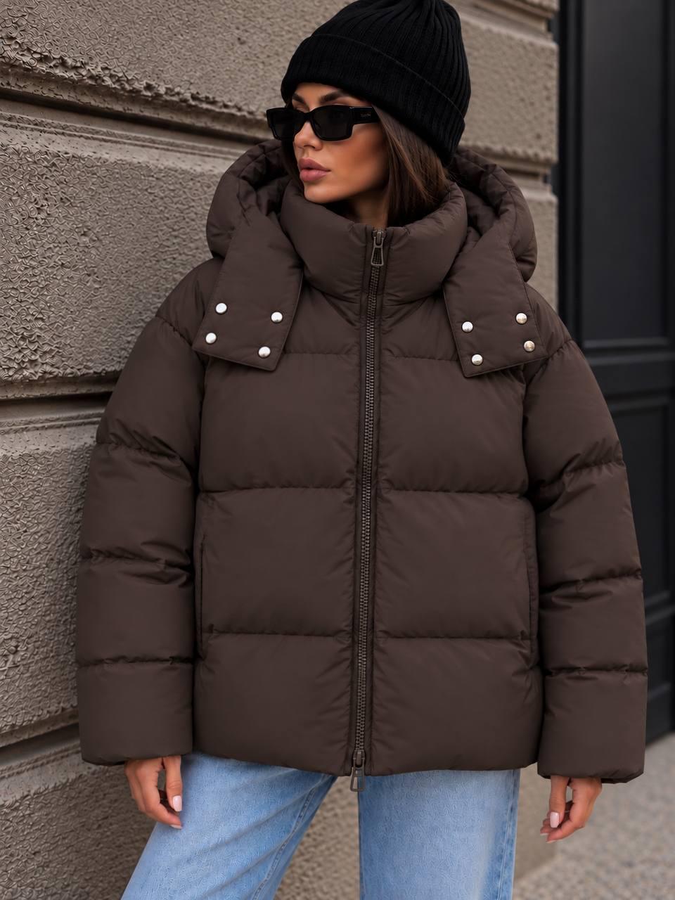 Куртка женская Lady Yep 30525 пуффер с капюшоном теплая р. 42 Коричневый (8296)