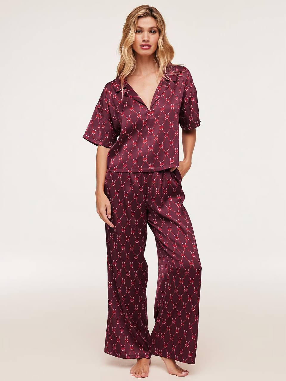 Піжама сорочка/штани сатинова Victoria's Secret ADORE ME Verica Top and Pant Set S Бордовий (893008)