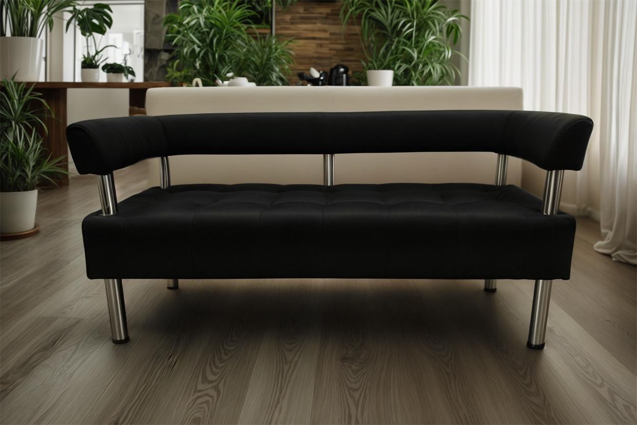 Диван офісний Tobi Sho Комфорт зі спинкою та підлокітниками 1800x530x750 мм шкірозамінник Чорний (2230) - фото 3