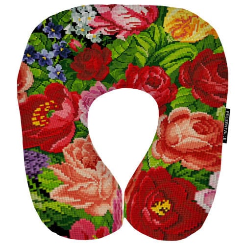 Дорожная подушка Цветы крестиком 32x30 см (DOP_16J097)