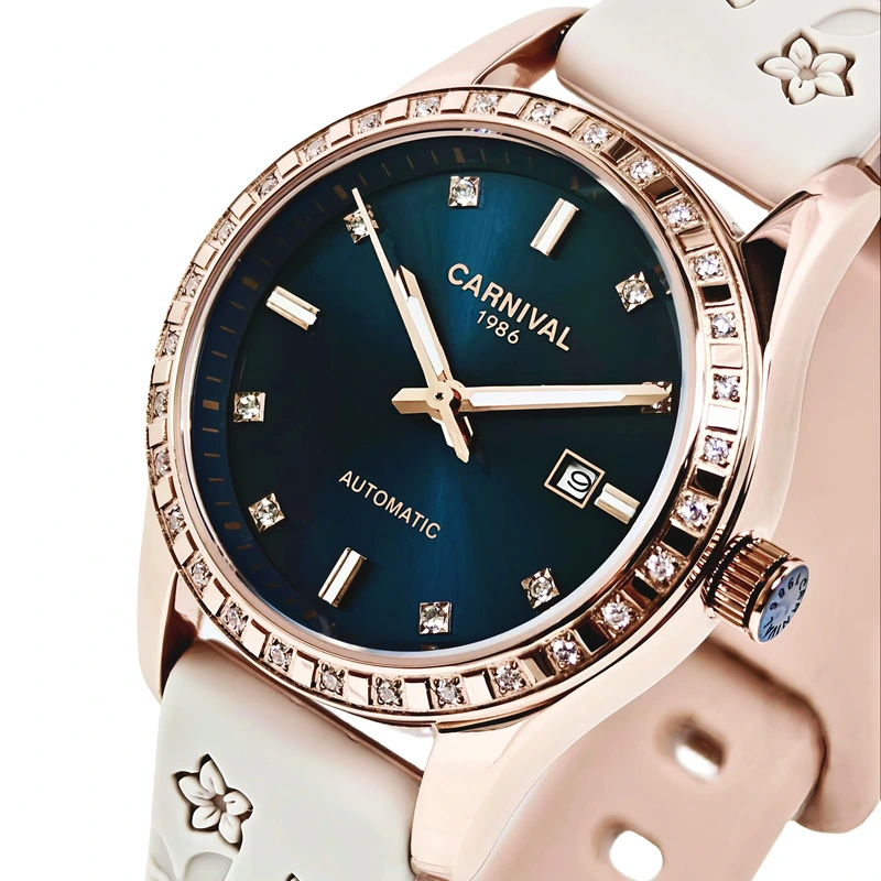 Годинник жіночий механічний Carnival Maldives Beige Flower 2 ремінці