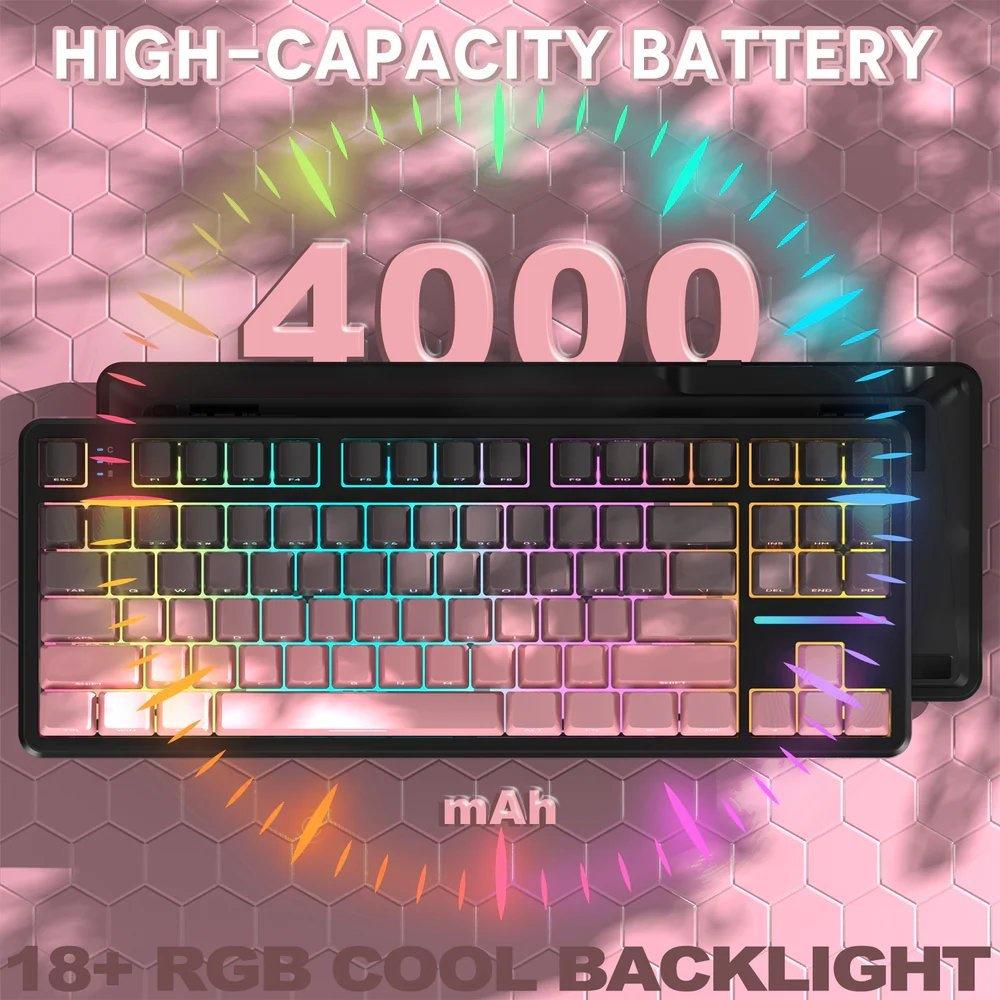 Клавиатура attack shark X87/наклейки укр раскладки 2.4G/Bluetooth/USB type-c RGB Подсветка Розово-черный - фото 3 Клавиатура attack shark X87/наклейки укр раскладки 2.4G/Bluetooth/USB type-c RGB Подсветка Розово-черный - фото 3