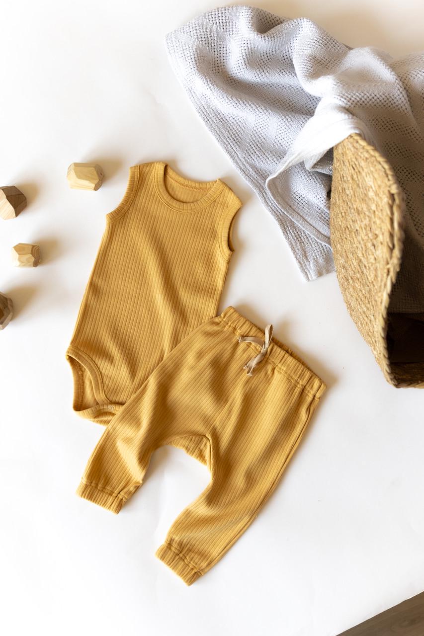 Комплект для малыша боди майка и штанишки интерлок рубчик 62 см Горчичный (2683772647) - фото 2 Комплект для малыша боди майка и штанишки интерлок рубчик 62 см Горчичный (2683772647) - фото 2