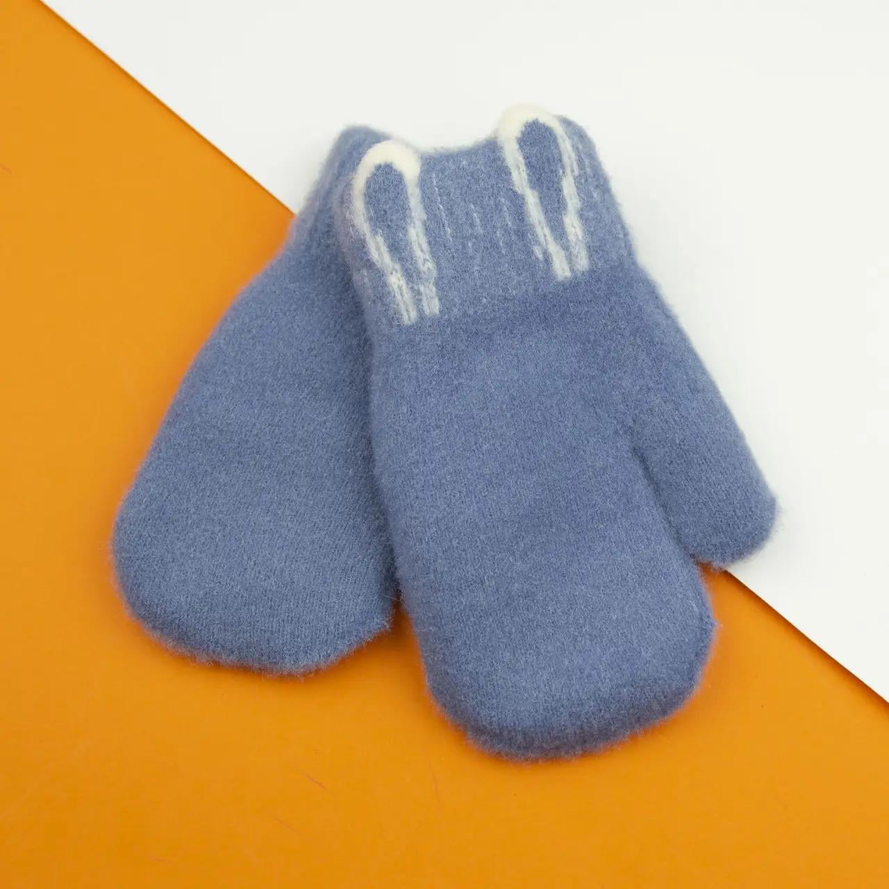 Перчатки для малышей зимние двойные с ушками 4-6 лет р. 16 Голубой (22-7-37)