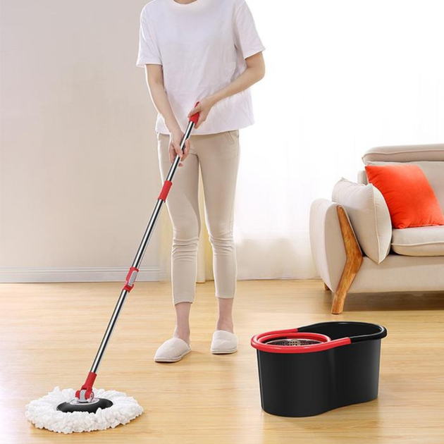Швабра та відро Spin Mop 360° з автоматичним віджиманням Чорно-червоний - фото 2