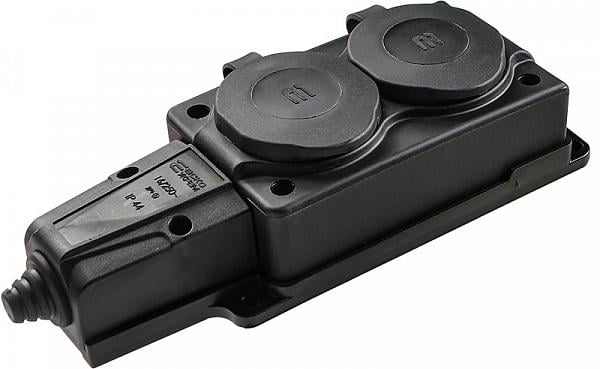 Колодка каучуковая АСКО 2Р+PE с защитными крышками двухместная 16 А IP44 (15799)