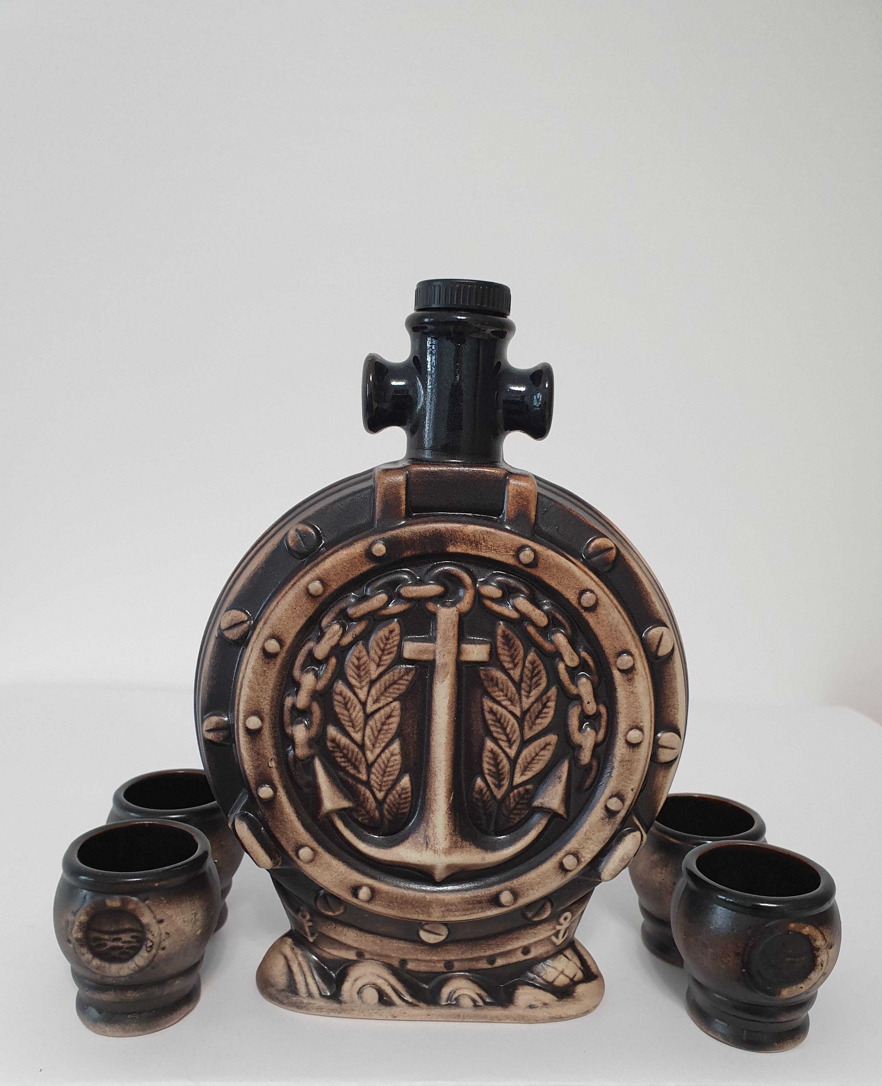 Подарочный набор для алкоголя штоф с рюмками Моряк керамика (3256)