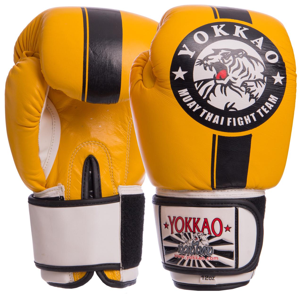 Боксерские перчатки Yokkao натуральная кожа 12 oz Желто-черный (YK016)