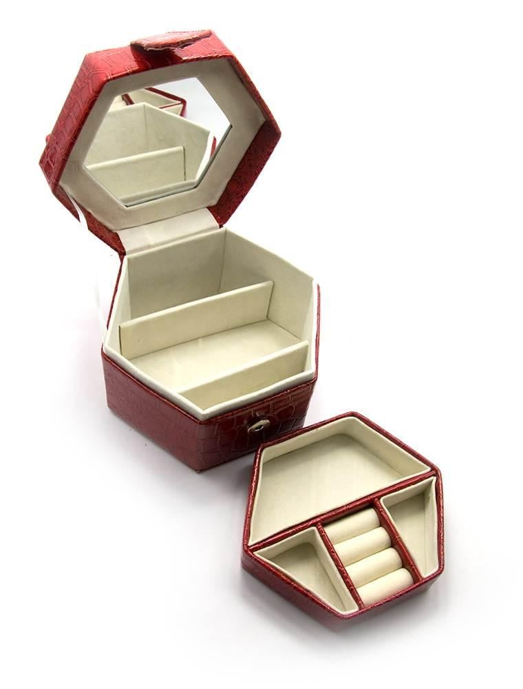 Шкатулка для украшений шестигранная из крокодиловой кожи 13х14,5х10 см
