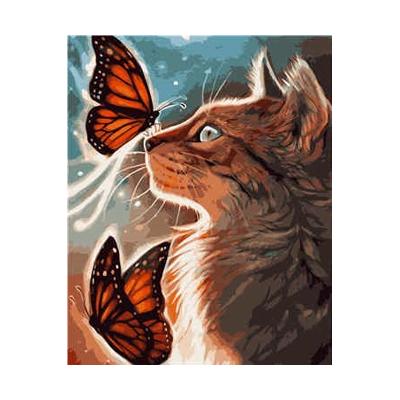 Картина по номерам Strateg Животные Кот с бабочками 40х50 см в термопакете (VA-1025-mt)