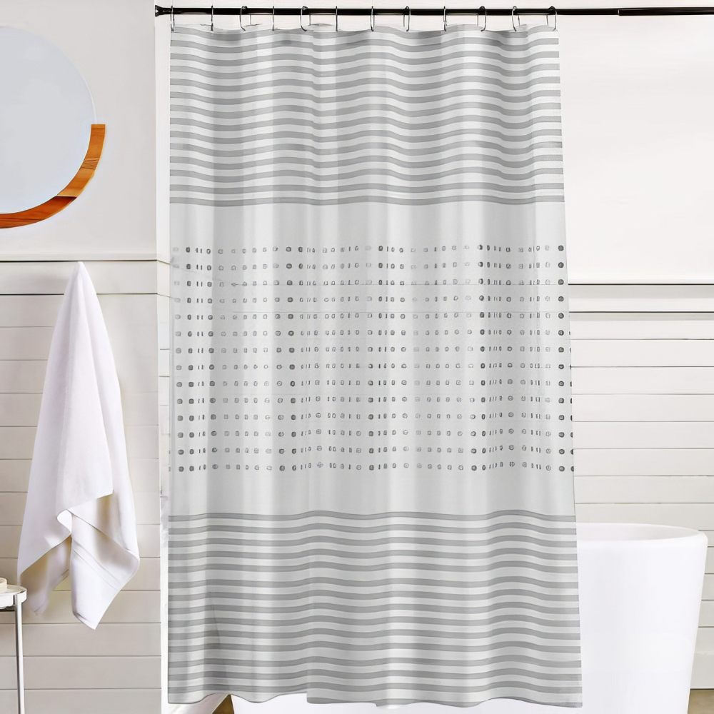 Шторка для ванной и душа PEVA с пластиковыми крючками 180x180 см Белый с серебристым принтом