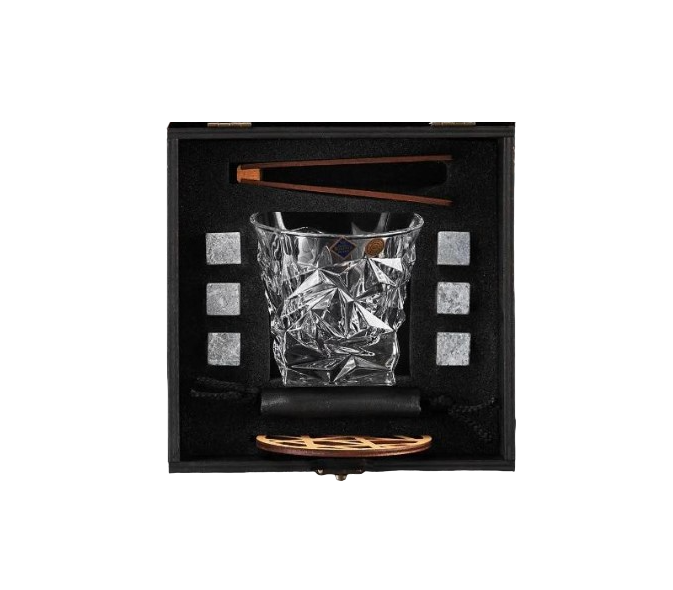 Подарочный набор для алкоголя камни для виски 6 шт. Whiskey Stones и стакан Bohemia Glacier 350 мл
