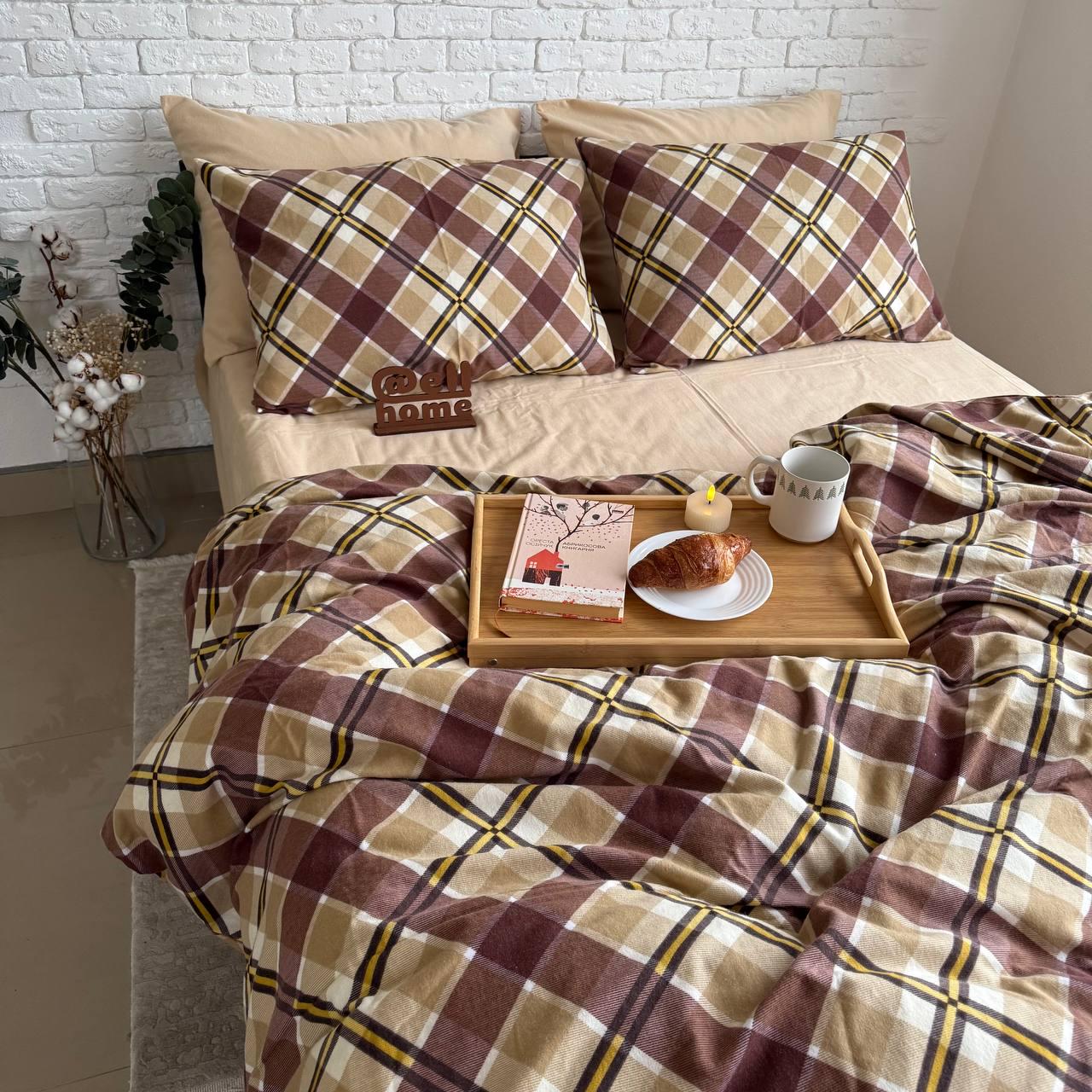 Комплект постільної білизни Ell Home Крафт фланель полуторний наволочки 50x70 см/70x70 см Пастельний/Бежевий пісок (29288885) - фото 1 Комплект постільної білизни Ell Home Крафт фланель полуторний наволочки 50x70 см/70x70 см Пастельний/Бежевий пісок (29288885) - фото 1