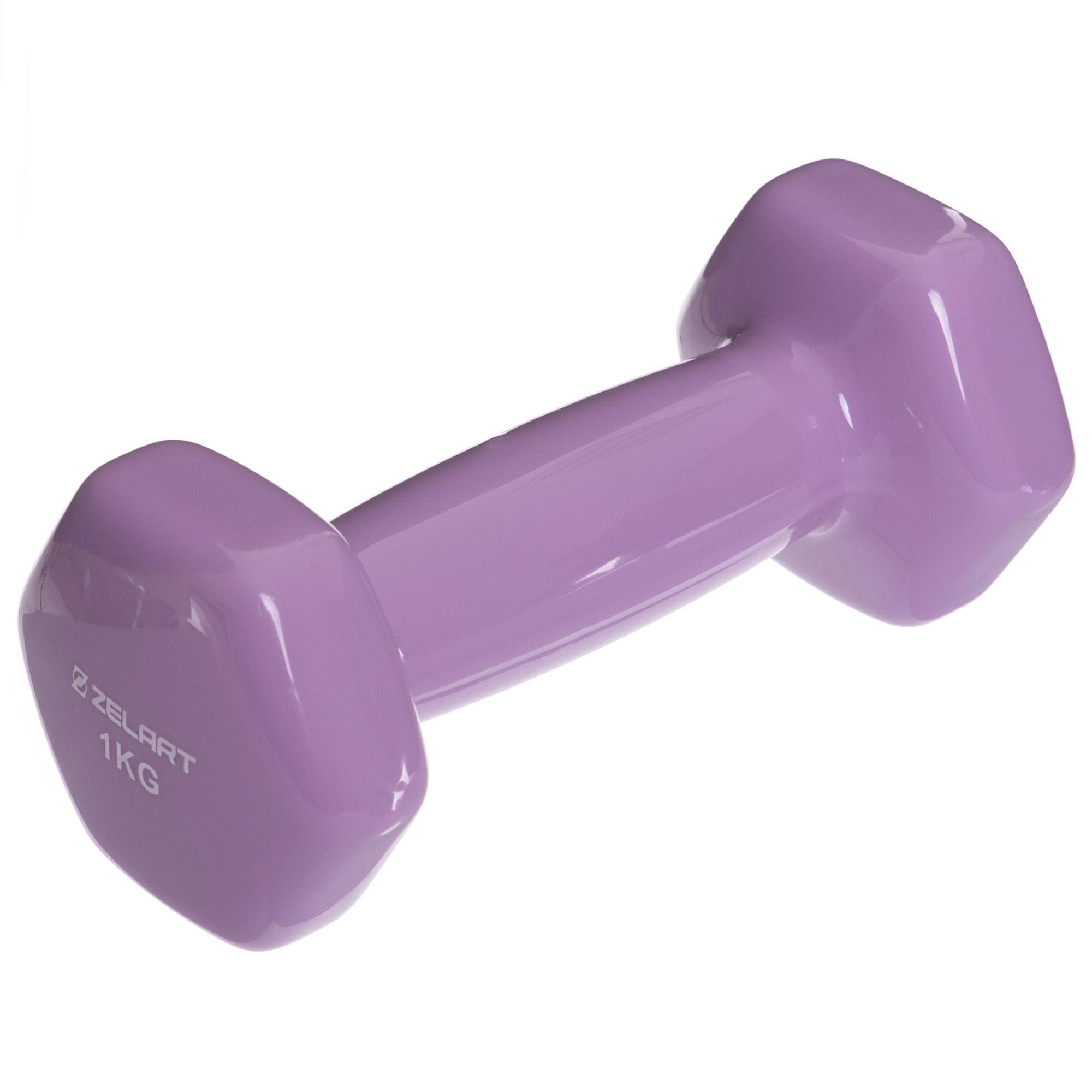 Гантель для фитнеса с виниловым покрытием Zelart 1 шт. 1 кг Светло-фиолетовый (TA-2777-1)