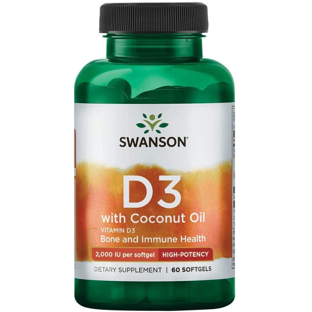 Витамин D3 с кокосовым маслом Swanson Vitamin D3 2000 IU with Coconut Oil 60 softgels