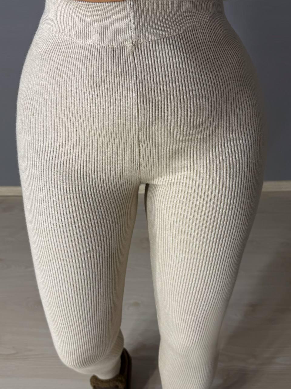 Лосини жіночі A-N 6126-6161 теплі в рубчик на хутрі ангори OS Бежевий (5589) - фото 6