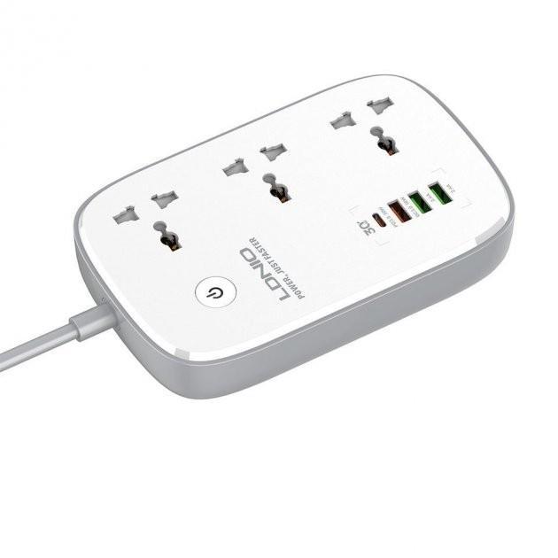 Удлинитель сетевой LDNIO SCW3451 WiFi управление 3USB/1Type-C QC/PD 3A 30W 3 розетки 2500 W 2 м White - фото 3