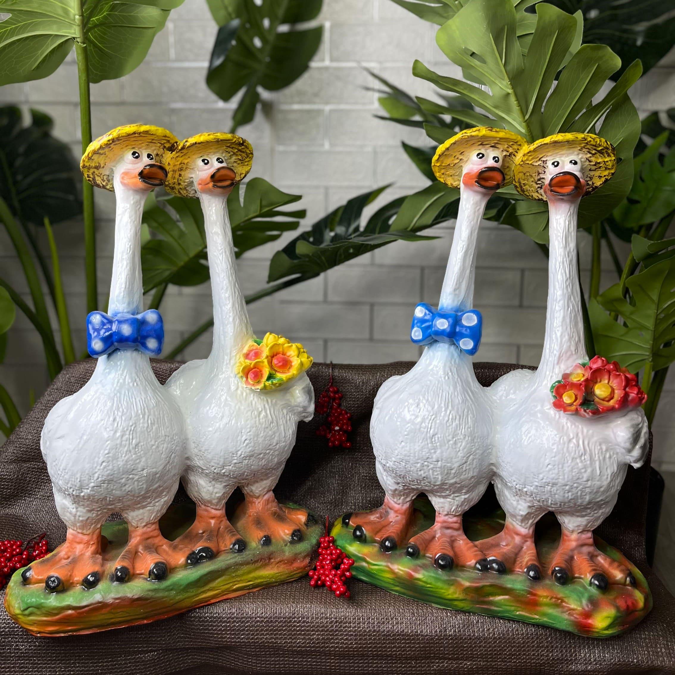 Набор садовых фигур Гуси веселые/цветы желтые и красные (3959)