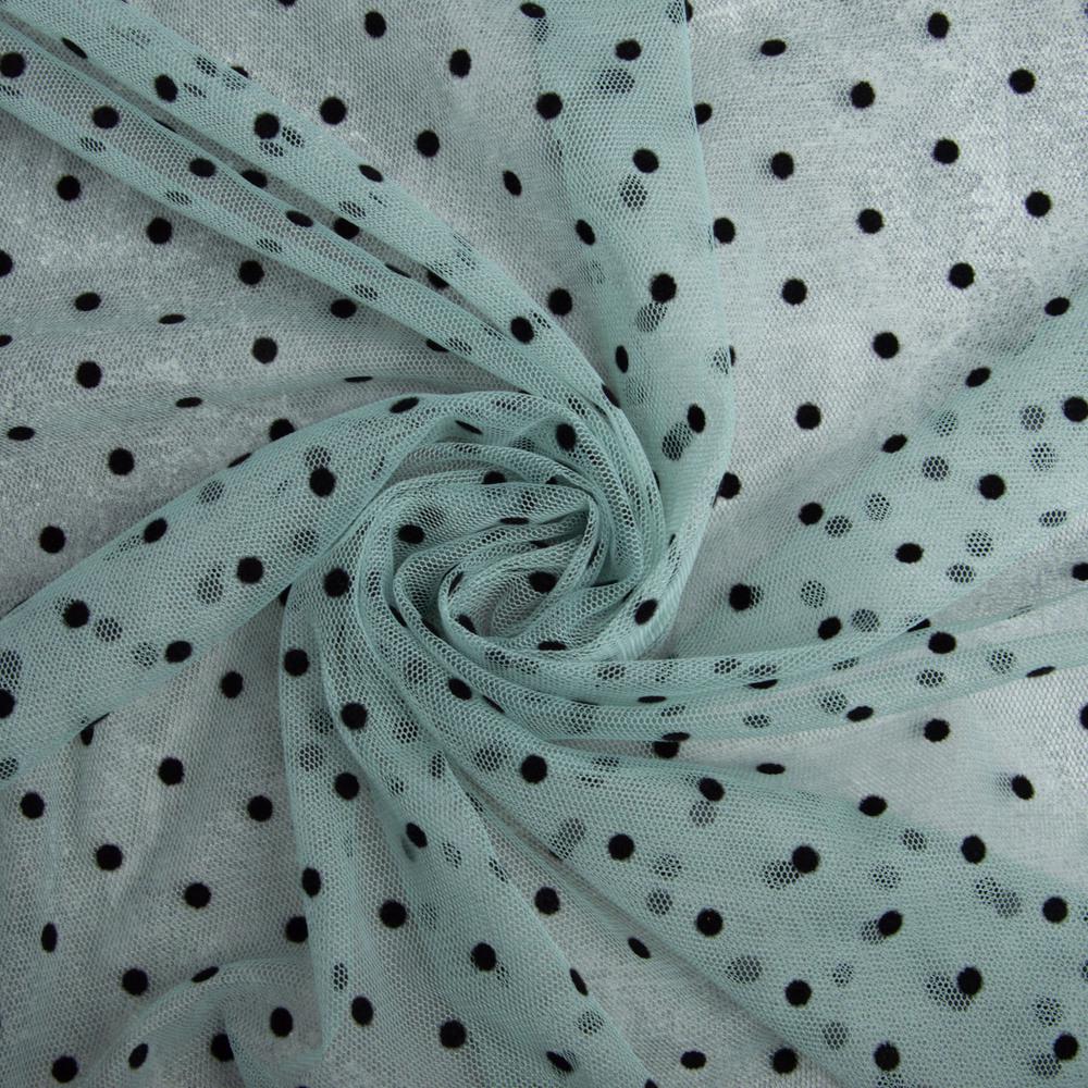 Ткань сетка стрейч Горох с флоком мелкая Мятный (19418)