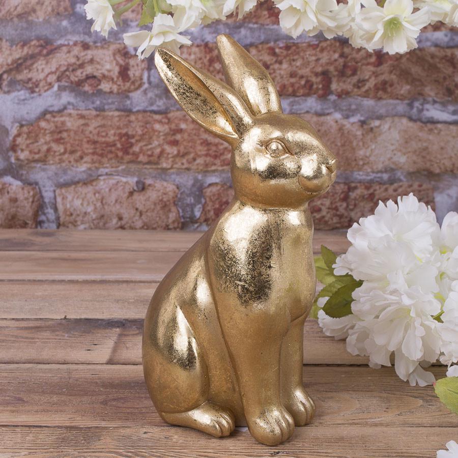 Статуэтка керамическая Зайчик сидячий 22 см Золотой (5265-1)