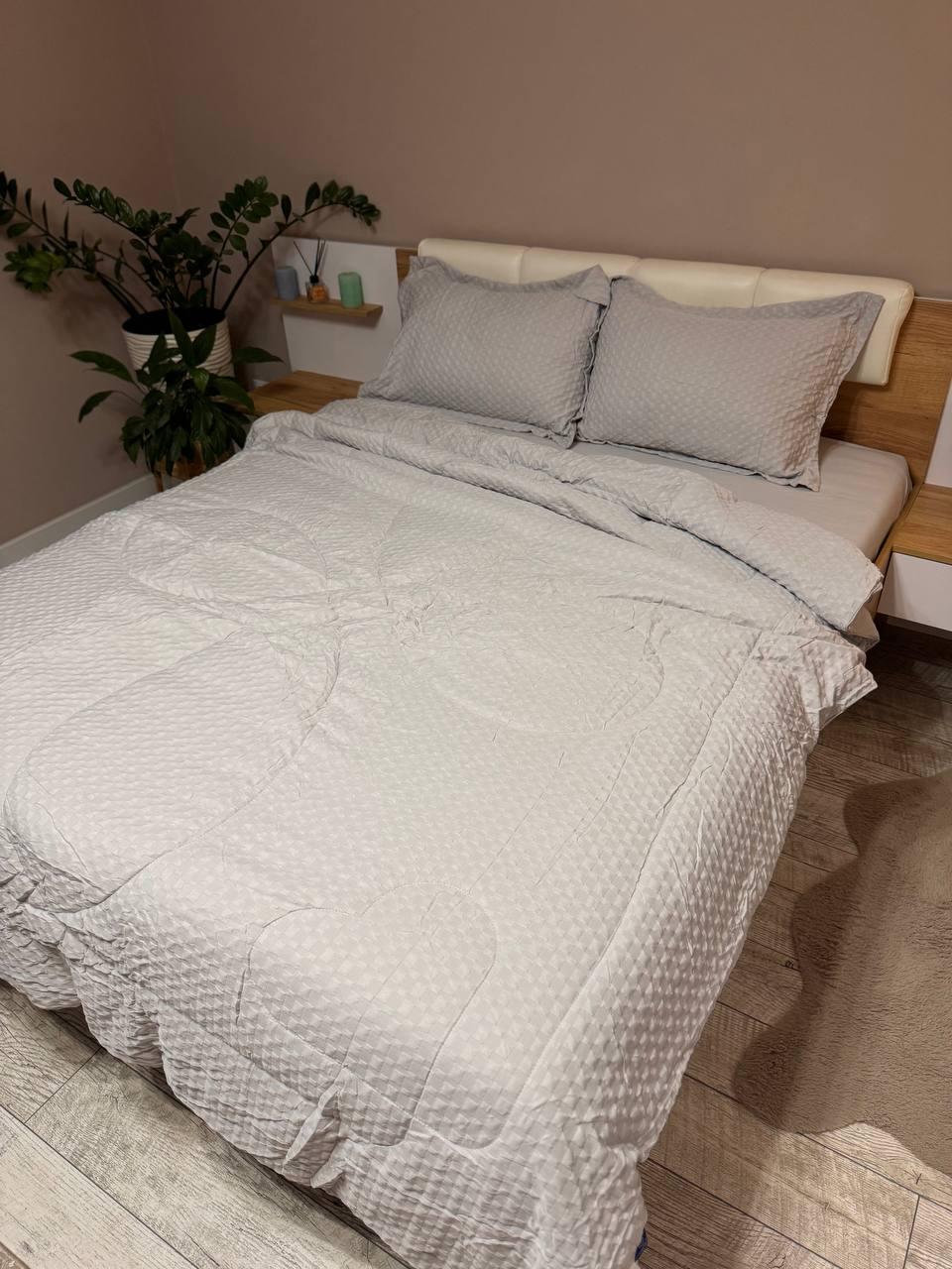 Постільна білизна з ковдрою сатин євро 200х230 см наволочки 50х70 см 2 шт. Сірий (Д-Al-sat-kovdra-001-04)