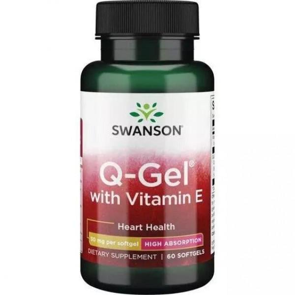 Комплекс для профилактики давления и кровообращения Swanson Q-Gel with Vitamin E 30 мг 60 Softgels