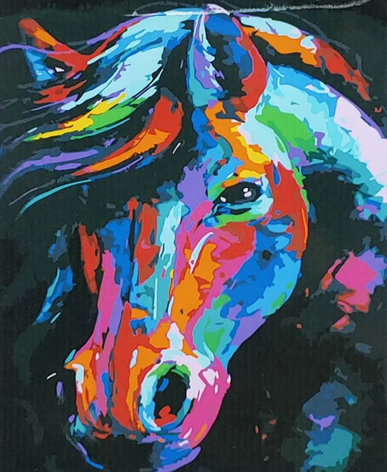 Картина по номерам Strateg Премиум Поп-арт конь с лаком и уровнем 40x50 см (SY6836)