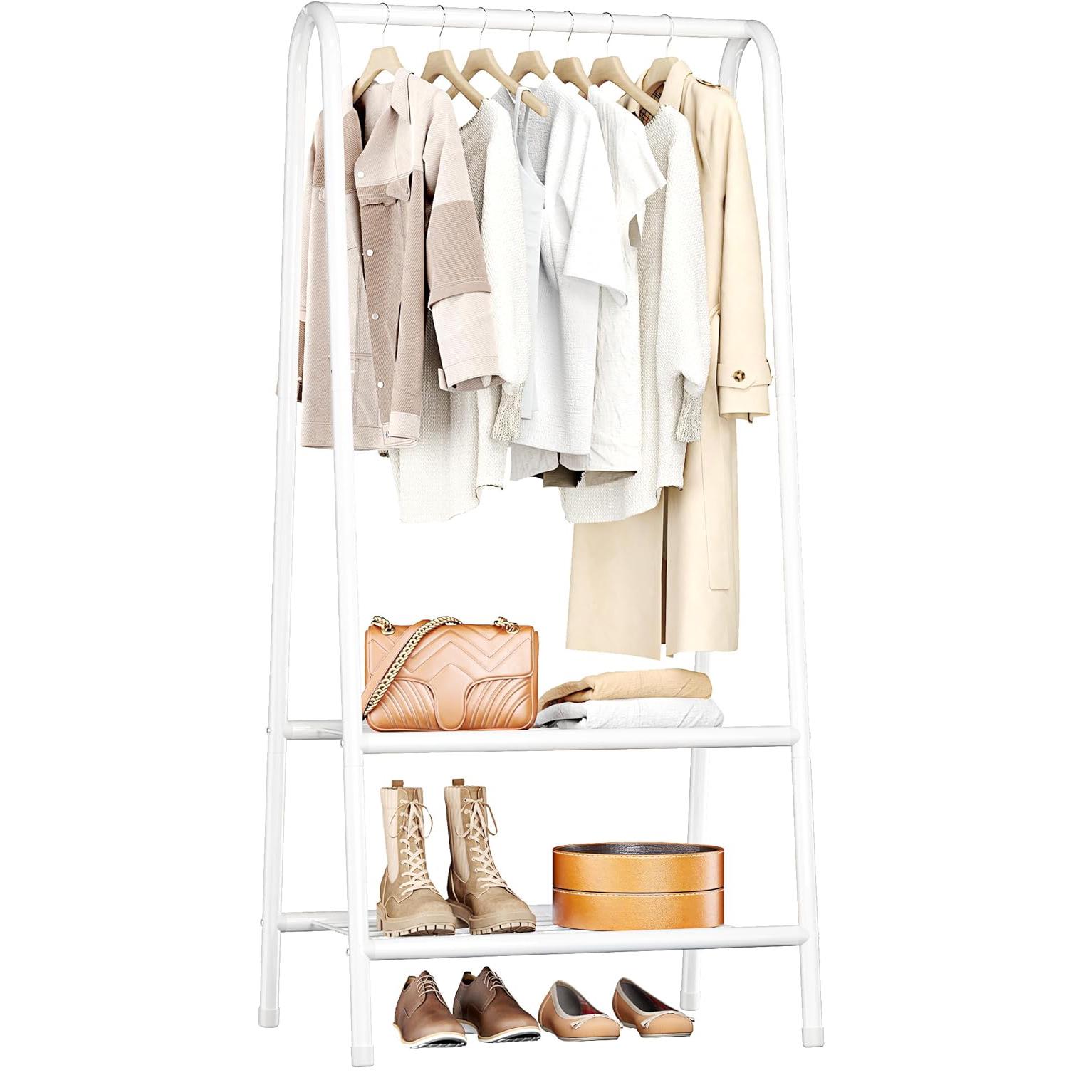 Стойка вешалка для одежды и обуви DOAKT S стальная напольная с полками White (SM-60WH)